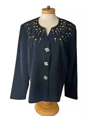 Moshita Couture Black Beaded Jeweled  Evening Blazer Size 20 Jeweled Buttons • $47