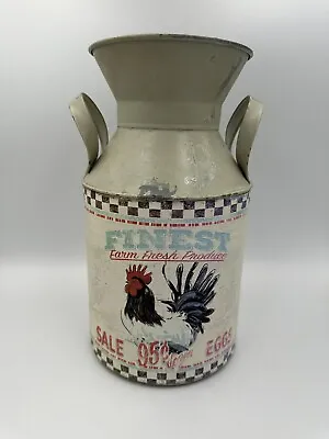 Rooster Farm Fresh Produce Metal Milk Jug Dairy Vintage Advertising Farm Decor • $49.99