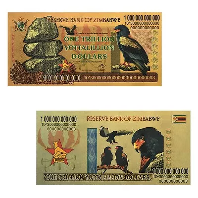 Zimbabwe 1 Trillion Yottalillion Dollars Gold Foil Banknote Reserve Bank • £3.98