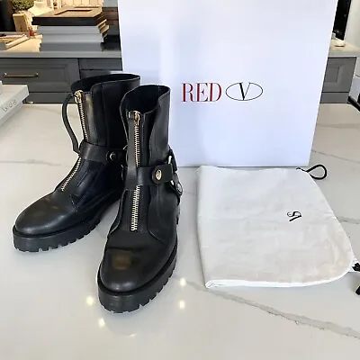 RED Valentino Stirrup Leather Combat Boots Women‘s 8 • $320
