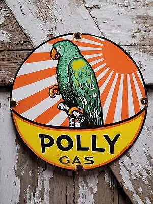 Polly Gas Vintage Porcelain Sign Gas Station Service Pump Plate Parrot Bird 12  • $165.57