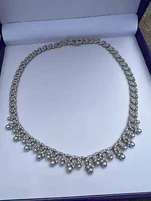 $89 • Buy NADRI Dove Grey Pearl Crystal CZ Necklace Silver Wedding Bridal