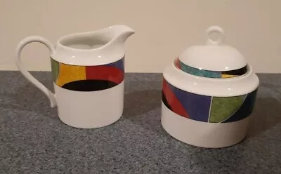 Mikasa California Currents Covered Sugar Bowl & Creamer Set Geometric Pattern • $25.99