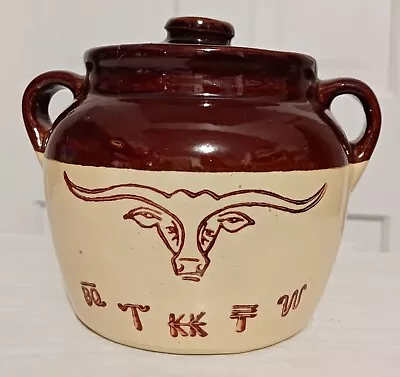 Vintage Texas Longhorn Western Two-tone Bean Pot Monmouth Pottery USA • $12