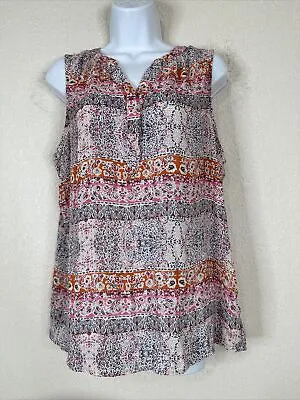 Violet & Claire Womens Size L Pink Boho Floral Striped V-neck Top Sleeveless • $6.98