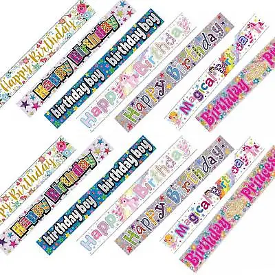£2.79 • Buy Happy Birthday Unicorn Girl Multi Colour Holographic Foil 9ft Banner Boys Girls 