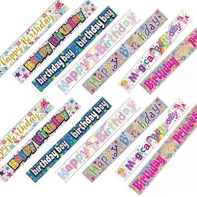 £2.79 • Buy Happy Birthday Unicorn Girl Multi Colour Holographic Foil 9ft Banner Boys Girls 