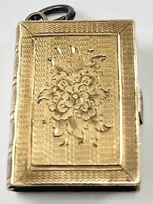 14k Figural Book Victorian 1850s Locket Pendant Antique Floral With Photos C213b • $524.99