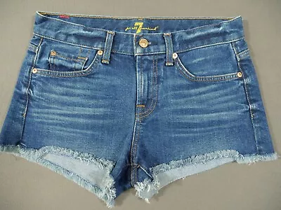 7 Seven For All Mankind Shorts Womens 25 Blue Mid Rise Distressed Cuff Denim • $10.79
