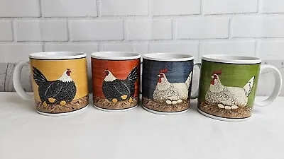 Warren Kimble HENNY PENNY By Sakura 2000 Chickens Farmhouse Set Of 4 Mugs/Cups • $19.99