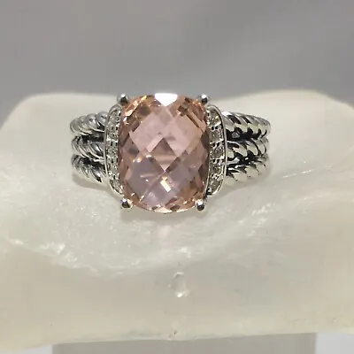 David Yurman Sterling Silver Petite Morganite & Diamond Wheaton Ring Size 5 • $270