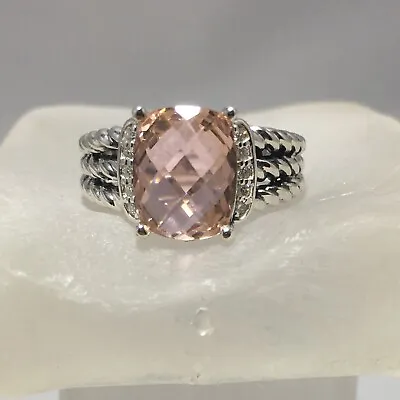 David Yurman Sterling Silver Petite Morganite & Diamond Wheaton Ring Size 7 • $270