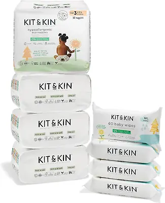 Kit & Kin Premium Eco Size 3 Starter Pack Bundle | Sustainable Baby Nappies & 99 • £56.53