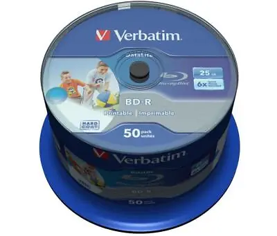 £38.99 • Buy Verbatim 25GB BD-R SL Datalife Discs, 6x, Wide Inkjet Printable, 50 Pack Spindle