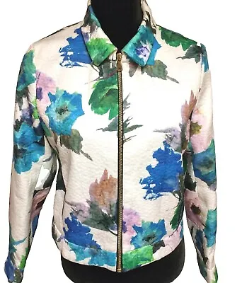 Zara Basic Floral Jacket Blazer Women Size L  Zipper Long Sleeve Fully Lined  • $33