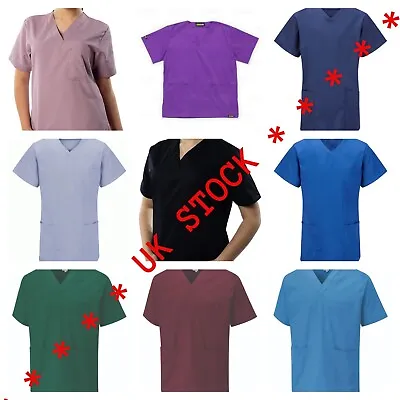 Scrub Medical Uniform Top Women Men Tunic Nurse Hospital Work Wear Medical Tops • £12.99