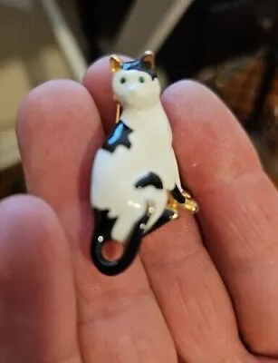 $9.99 • Buy Vintage Brooch Pin Cat Lovers Gift Kitten Enameled Rinstone Eyes 