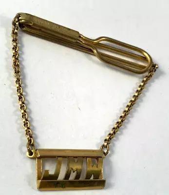 Vintage Swank Tie Clip With Chain Gold Tone Monogrammed JMW • $15.19