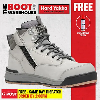 Hard Yakka 3056 Work Boots. Steel Cap Safety. Grey Lace Side Zip Scuff Y60202 • $133.95