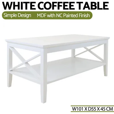 $158.99 • Buy 2 Tier Coffee Table White Wooden Storage Shelf Home Office Living Room Furniture
