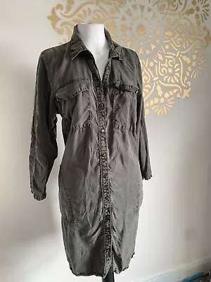 Army Green Military SHIRT DRESS 12 Shaket Festival Vintage Style 70s Boho • £4.99