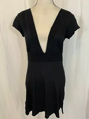 Michael Stars Womens Solid Black Short Sleeve Deep V Neck Mini Dress Size 2 • $16.31