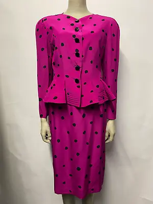 Louis Féraud Fuchsia Silk Skirt Suit 12 • £38