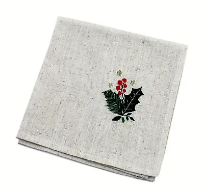 £6.60 • Buy Winter Wreath Christmas Holly, Berries Embroidered Napkin - 45cm X 45cm