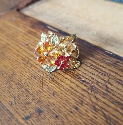 Chuck Clemency NYCII 18k Yellow Gold/Sterling Silver Flower Red-Orange Ring • $117.45