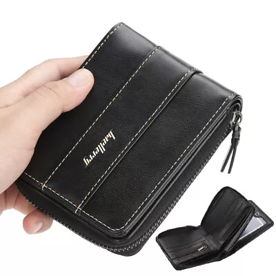Black Men's Leather Wallet Slim Bifold Credit Card Clutch Pockets With ID Window • $0.01