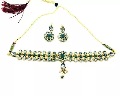 New Indian Bollywood Ethnic Gold Plated Green Color Kundan Bridal Jewelry Set • $17.72