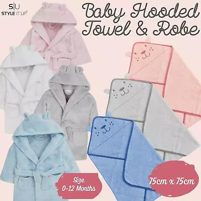 Baby Newborn Dressing Gown Hooded Towel Wrap Set Soft Warm Unisex Bath Robe Gift • £17.99