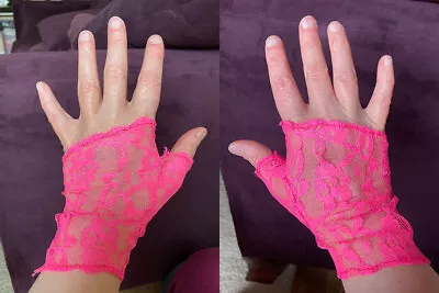 Vintage 1980s Neon Pink Lace Fingerless Gloves • $3.99
