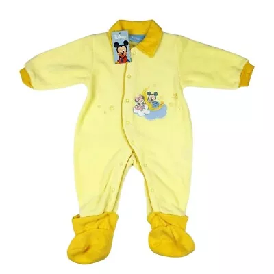 Disney Baby Fleece Coverall Bodysuit Set Yellow 12Mths Mickey Minnie Embroidered • $18.95