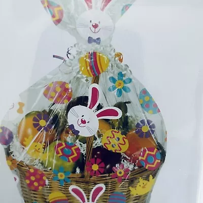 1 X EASTER COLOURFUL BUNNIES Hamper BASKET Gift Cake CELLOPHANE  BAG With Tie • £3.99