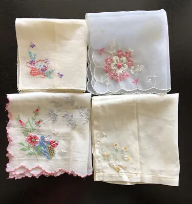 Vtg Lot Floral Hankie Handkerchief Hanky Flowers White Embroidered • $5.99