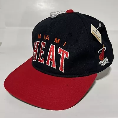 New Vtg  NBA Miami Heat Starter Logo Black Red Snapback 100 Wool • $78