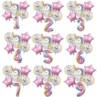 Rainbow Unicorn Party Set Balloon Number Foil Balloons 1-9 Kids Unicorn Theme • £6.49