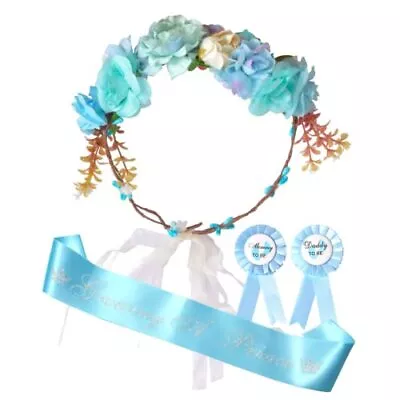 Baby Shower Decoration For Mom To Be And Dad To Be Blue Flowers Tiara + Blue ... • $29.40