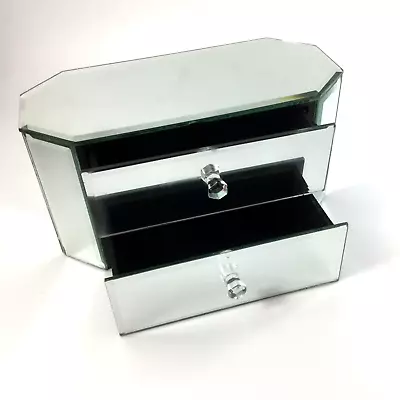 Mirrored Beveled Jewelry Trinket Box With 2 Drawers Modern Octagonal Keepsake • $15.30