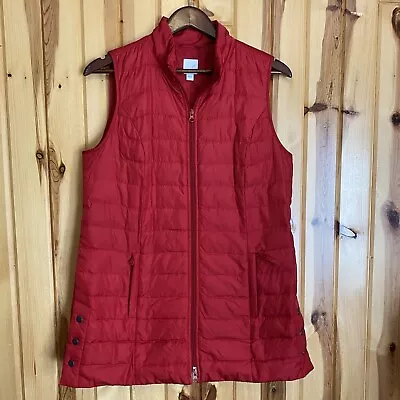 J. Jill Down Puffer Vest Full Zip Quilted Pockets Red Side Zips Long Size Small • $29.95