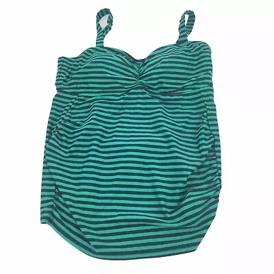 Motherhood Maternity Striped Tankini Swimsuit Top Only Size Large Green Blue L • £14.25