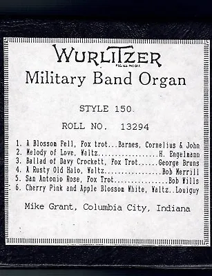 Wurlitzer Style 150 Band Organ Music Roll No. 13294 • $80