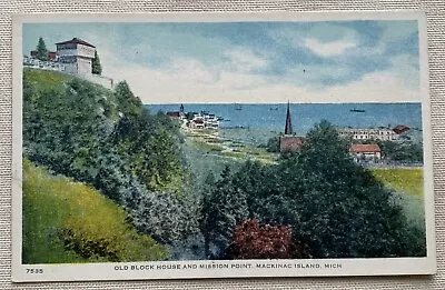 Old Block House & Mission Point Mackinac Island Michigan Vintage Postcard • $4.75