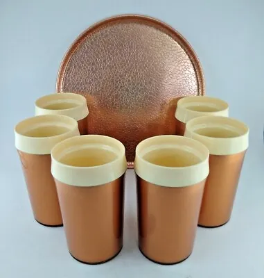 Vintage NFC Thermal 8 Oz Glasses MCM Copper Color & Tray Set Of 6 Tumblers Cups • $27.50