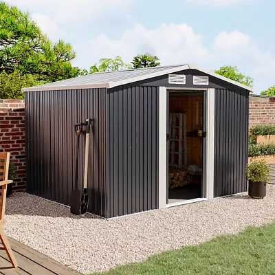 12X10FT Anthracite Metal Garden Shed Outdoor Tool Bike Storage House Free Base • £269.95