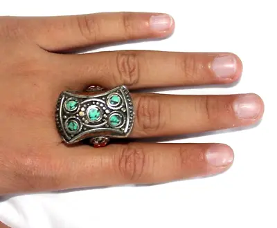 Vintage Turquoise Stone Tibetan Silver Alloy Ring Size 9 ( Us ) • $8.99