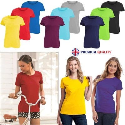 £4.99 • Buy Ladies Plain T-Shirts Womens Fruit Of The Loom Coloured Cotton Fitted Tee Shirt