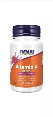 NOW Foods Vitamin A 25000 IU 100 Softgels X THREE PACK***- 300 Capsules TOTAL • $14.88