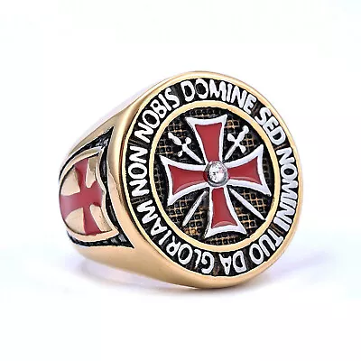 Vintage Cross Sword Knights Templar Ring Stainless Steel Men's Masonic Ring Gold • $12.98